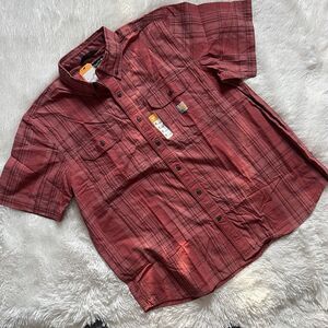 Carhartt Men's Loose Fit Midweight Short-Sleeve Plaid Shirt XL Crimson Moss NWT